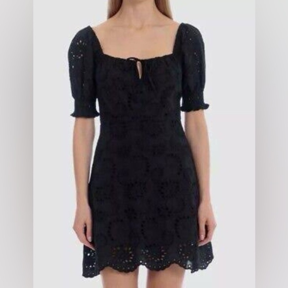 7 For All Mankind Black Eyelet Puff Sleeve Dress